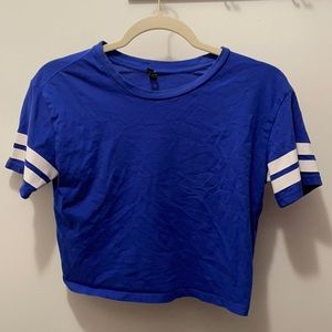 A blue cropped top